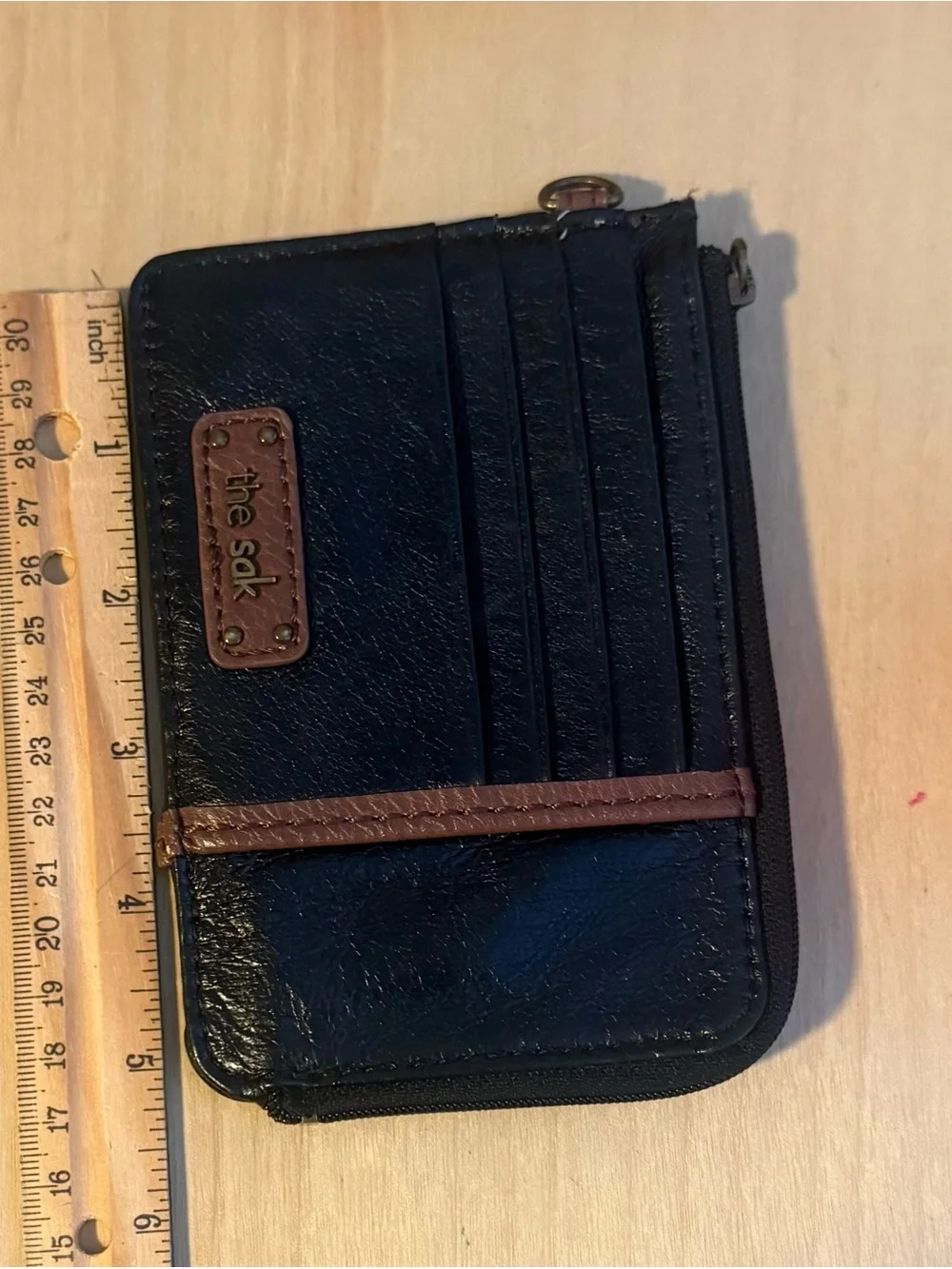 The Sak Black and Brown Leather Credit Card/ID  Zip Wallet